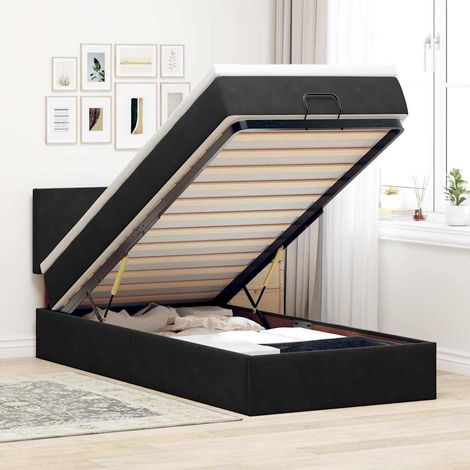 Estructura cama otomana colchón terciopelo negro 90x200 cm vidaXL (1/5)