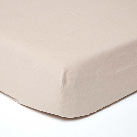 HOMESCAPES Leinen Spannbettlaken extra hoch Beige, 137 x 191 cm