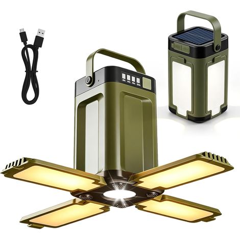 Lampe Camping Solaire, Lampe de Camping Rechargeable, Batterie 2000mah Lumière de Camping Extérieure Portable 6 Modes LED IPX44 pour Randonnée Tente Pêche Urgence Utilisation Intérieur Extérieur [Clas (1/5)