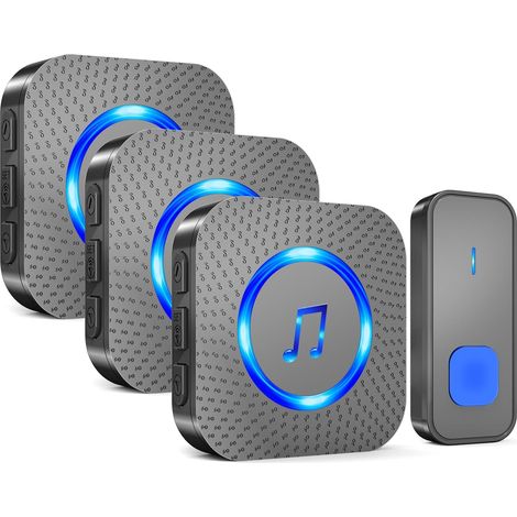 Sonnette sans fil – 3 récepteurs + 1 bouton – Étanchéité IP55 – Portée 400 m – 55 tonalités – 5 niveaux de volume – Clignotant LED – 110 dB – Usage domestique et scolaire (1/4)