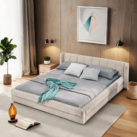 Cadre de lit beige en foam 220 x 155 x 60 cm (1/5)