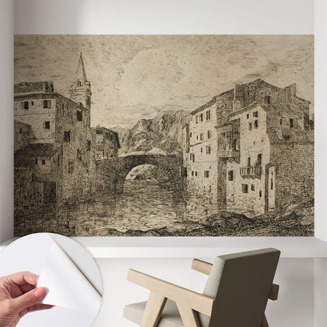 Papier peint adhésif autocollant pour salon chambre à coucher peint imprimé pour mur Panorama urbain 104x70 cm (1/5)