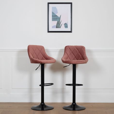 HAPPY GARDEN - Lot de 2 tabourets de bar en velours rose ROBIN (1/2)