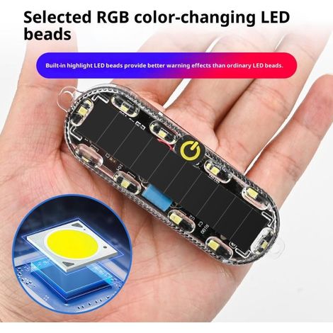 Universal solar-powered signal lights for cars and motorcycles, with red and blue flashing lights for night driving waterproof and rear anti-collision lights. (1/5)