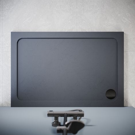 ELEGANT Anti-Slip Rectangular Slate Effect Shower Tray Gray with Free Waste 1000 x 700 x 40 mm (1/5)