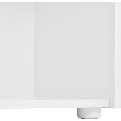 Vitrine blanche et bois naturel avec éclairage LED réglable, 2 portes dont une en acrylique, pour salon, bureau et cuisine (1/5)
