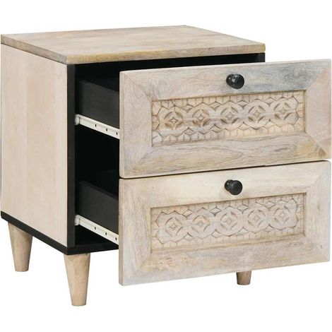 Table de chevet Cabinet de chevet Table de nuit Beige 40 x 33 x 46 cm Bois d'acacia massif (1/5)