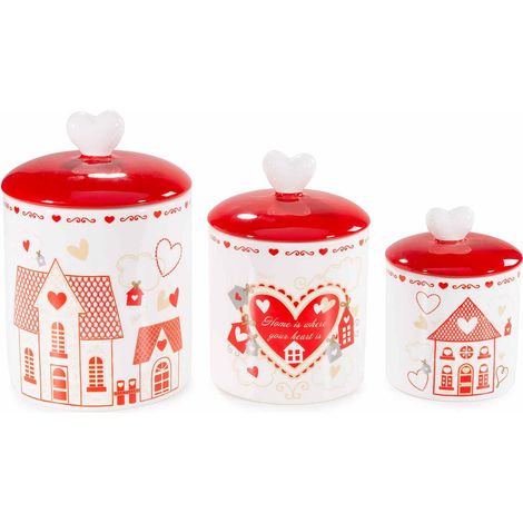 Biscottiere / contenitori / barattoli portadolci da cucina adatti al contatto alimentare in ceramica colorata con decori casa, Grande: Ø 13 cm x 20 H