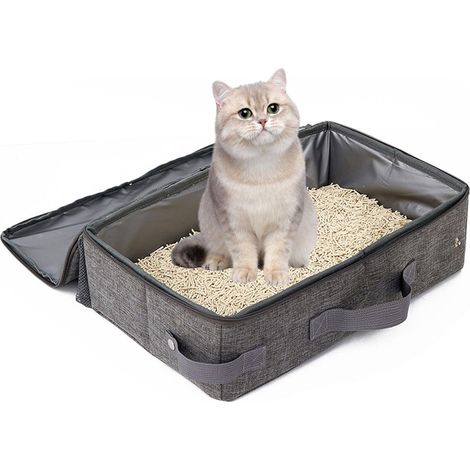 Bac litière chat pliable couvercle et pelle, portable taille moyenne sans fuite, voyage voiture