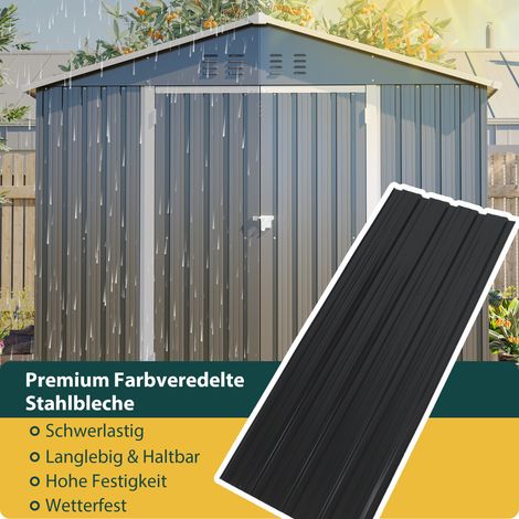 Abri métallique pour rangement outillage 240x192x191 cm, remise de jardin avec portail coulissant et 4 bouches d'aération, cabanon sécurisé avec serrure (1/5)
