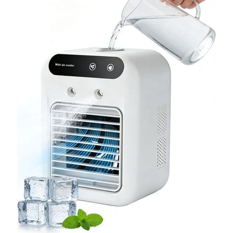 Tragbare Klimaanlage, Mini-3-in-1-Klimaanlage, leiser Ventilator fürs Schlafzimmer, Tischventilator und Luftbefeuchter, 2 Geschwindigkeitsstufen, geeignet für Schlafzimmer, Büro und Camping (1/5)