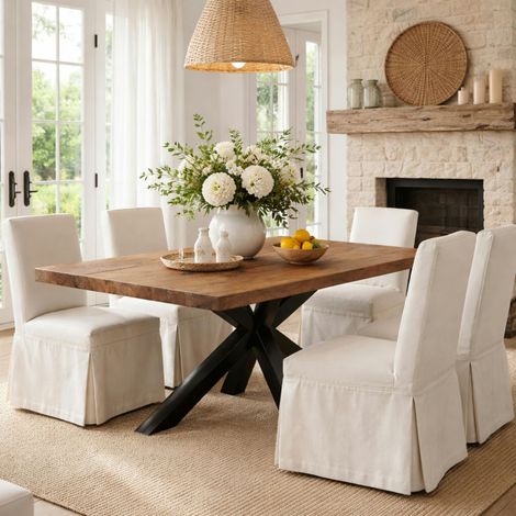 Table extensible bois brun bords droits pied noir 200 cm PALERME