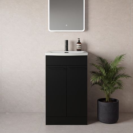 Napoli 390 Matt Black 500mm 2 Door Vanity Unit with Arc Basin - 500mm - Matt Black 160mm Handle
