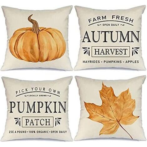 Set of 4 autumn cushion covers, farmhouse pattern, for outdoor and indoor decoration, 18x18 inches. (1/5)