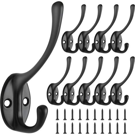 (Noir) Lot de 10 patères rétro vintage pour penderie murale, crochets de porte en métal pour salle de bain ou cuisine. (1/5)