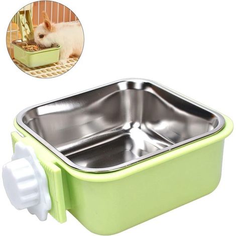 Comedero y bebedero para animales pequeños - Acero inoxidable extraíble 2 en 1 para cachorros, gatos, conejos, cobayas, pájaros y erizos - Verde (1/5)