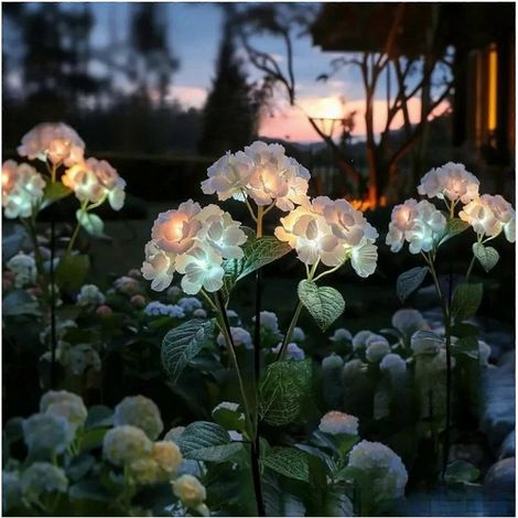 Lampe solaire Solaire Hortensia Lampe - Solaire Powered & Adjustable Stem - pour Allée Patio & cour Jardin Décoration – Blanc (1/5)