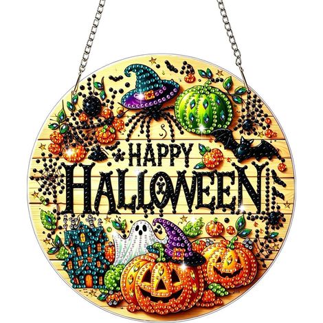 Halloween Diamant Malerei Anhänger Kürbis Geister Motiv Bastelset zum Aufhängen (1/4)