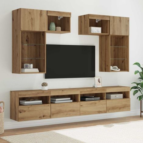 TV-Wandgeräte mit LED-Lichtleisten 6 pcs Altholz Holzwerkstoff (1/5)