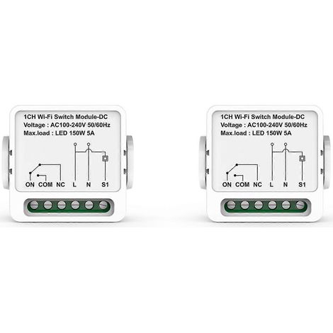 Module relais WiFi à contact sec 2X 1CH, 100-240 V CA, activé par l'application Tuya Smart Life (1/5)