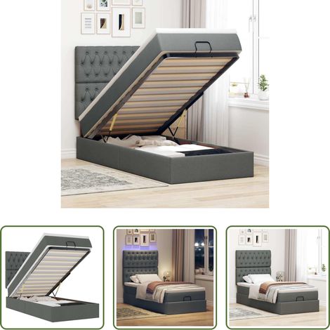 vidaXL Rangement sous le lit - Cadre de lit ottoman avec matelas gris foncé 90x190 cm tissu (1/5)