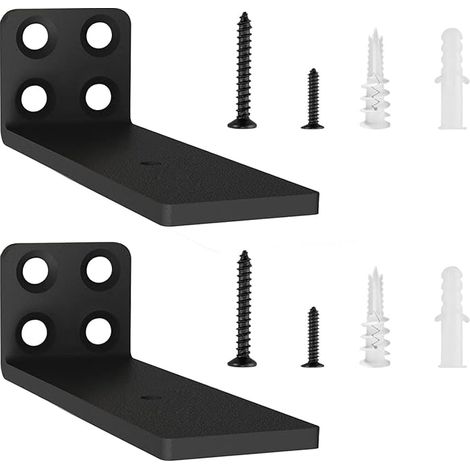 Set of Industrial Wall Shelf Brackets, Shelf Brackets, Metal Wall Shelf Bracket for Open Shelves (Black, 10cm) (1/5)