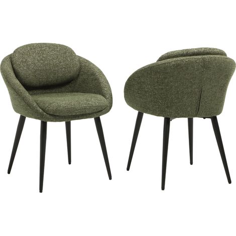 Wahson Chaise de Salle à Manger en Chenille Lot de 2, Chaise de Cuisine Moderne avec Dossier Rond et Pieds en Métal Noir, pour Salon/Chambre, Vert