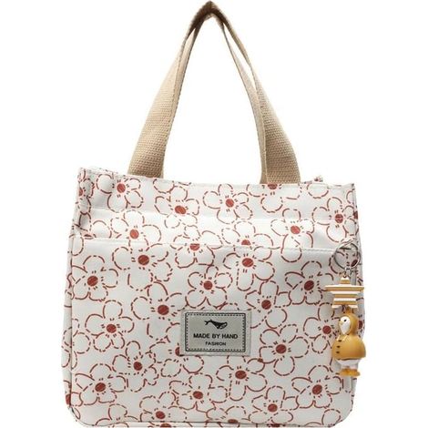 Boîte à déjeuner mignonne avec nœud pour femme - Sac à déjeuner en toile avec nœud bleu pour le travail, le bureau, les voyages, le pique-nique - Isotherme (floral-B) (1/5)