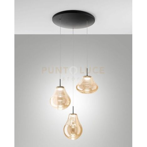 DEVA SOSPENSIONE AMBRA 3 LUCI TONDA A LED CCT 2700K - 3000K - 4000K- 42W - 4530 lm DIMMERABILE