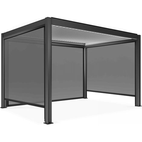 Oviala – Pergola bioclimatique autoportée motorisée 3x4m – Éclairée par LED – Lames orientables à distance – Structure aluminium résistante