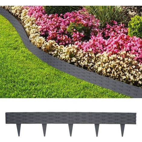 FENOPLASTICA5m Bordure de Jardin Plastique avec 5 éléments de 100 cm chacun, Bordure de pelouse Aspect Rattan, Jardin Palisade Parterre (Anthracite)
