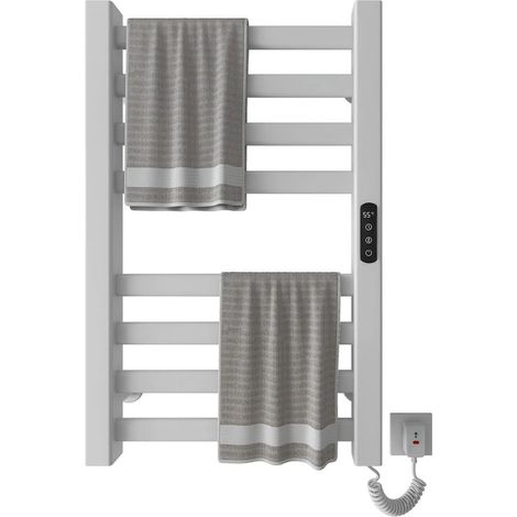 Seche Serviette Electrique 450x700mm Porte Serviettes Chauffant Porte-Serviettes électrique Intelligent Radiateur Porte-Serviettes, Chauffage en Fibre de Carbone, Anthracite-White Right