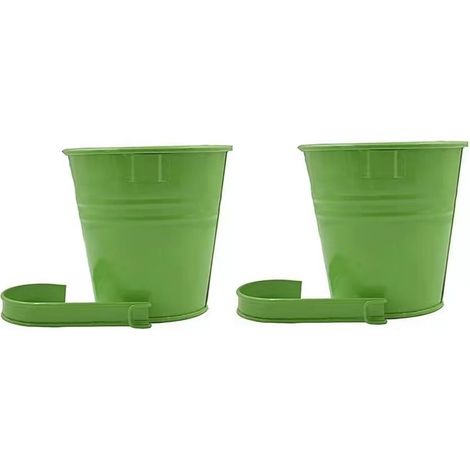 Lot de 2 Pots de Fleurs Suspendus - en métal - pour Balcon, clôture, Jardin, Mur - Blanc (Vert Herbe)