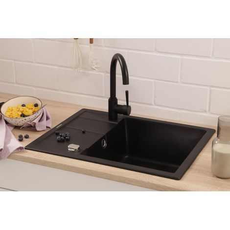 Lavello da cucina lavello da incasso in granito lavello 65x50 nero Respecta Nashville (1/4)