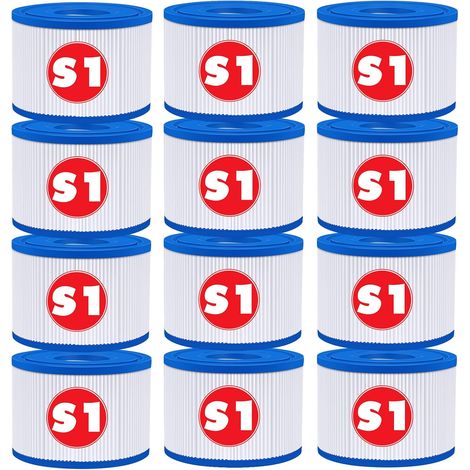 Lot de12 S1 Filtre pour Spa, 10.6cm x 4.5cm x 7cm,S1 Filtre Cartouche Piscine Filtrantes,Cartouche S1 Filtrante-Compatible avec Intex 29001E Spa,Cartouche Filtre Spa pour Intex S1 Reutilisable (1/5)