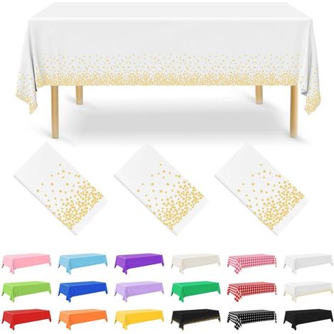 3er Set Einweg-Tischdecken 137x274 cm Gold-Weiß, wasserdicht, PEVA, rechteckig
