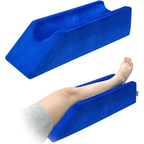 Almohada de cuña de elevación de piernas, Almohada de Descanso de Pierna para Dormir después de la cirugía, Soporte de Rodilla, Espuma para Cama, cuñas, piernas (Azul, 65 cm de Largo) (1/5)