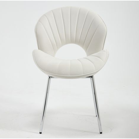 Chaise de salle à manger en velours avec dossier creux, sans accoudoirs, pieds en métal argenté, lot de 2 (1/5)