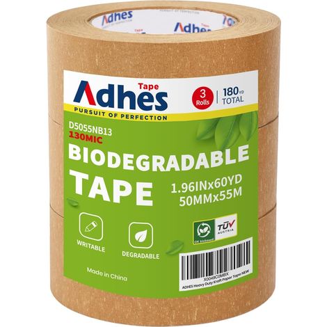 Eco Kraft Paper Packaging Tape for Cardboard Boxes 50 mm x 55 m Brown Pack of 3 (1/5)