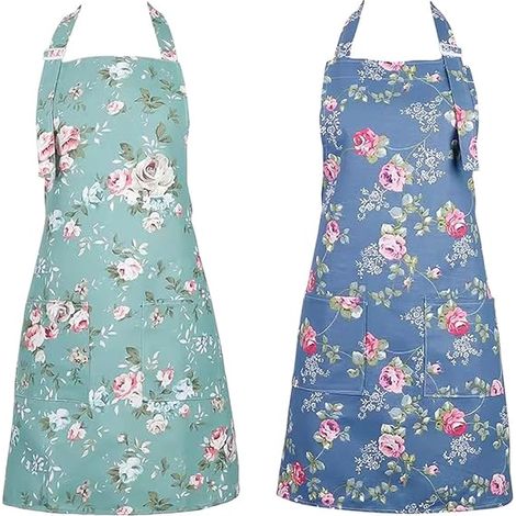 Tablier de cuisine pour femme, tablier fleuri 2 pièces avec 2 grandes poches. (1/3)