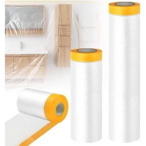 3 Rouleaux Masker Avec Ruban De Masquage, Film De Masquage Bache de Protection Peinture Transparente, Masker avec Ruban de Adhésifs Masquage Peinture Anti-poussière pour Protection Meuble Sol (1/5)