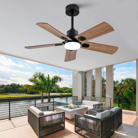 Ventilatore da soffitto da 106 cm con luce LED, motore DC, reversibile, 6 velocità, marrone (1/5)