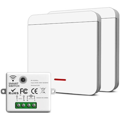 Interrupteur sans fil 230 V avec récepteur et émetteur, interrupteur sans fil pour lampes et appareils jusqu'à 1500 W, installation facile, transmission de signal puissante, multi-contrôle (2 (1/5)