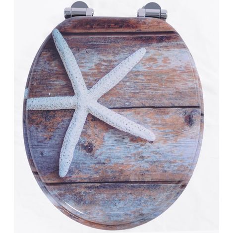 Homseat MDF Toilet Seat with Soft Close function, White starfish (1/5)