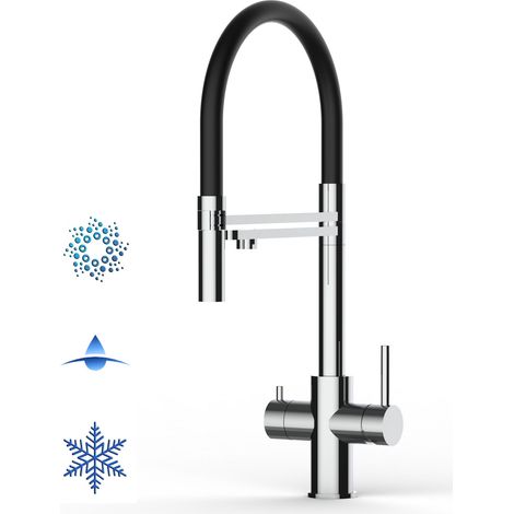 5 Wege Wasserhahn Edelstahl Massiv Kuechenarmatur mit Schwarz 360 schwenkbarem Auslauf und abnehmbare 2 strahl Handbrause - Edelstahl Hochglanz (1/5)