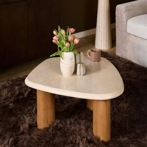 Table basse travertin bois design organique DUOMO