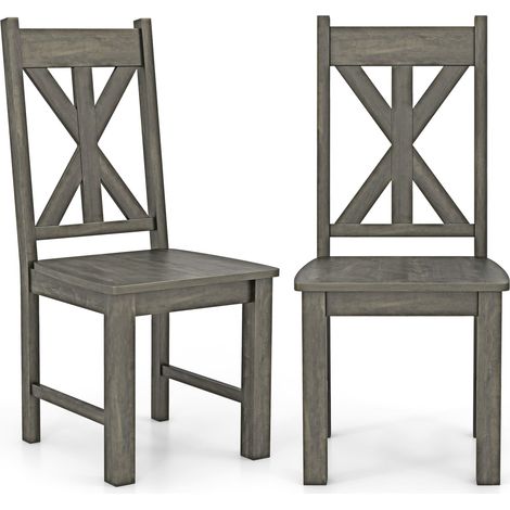 COSTWAY Wooden Dining Chairs Kitchen Chair Set of 2 w/ Rubber Wood Frame (1/5)