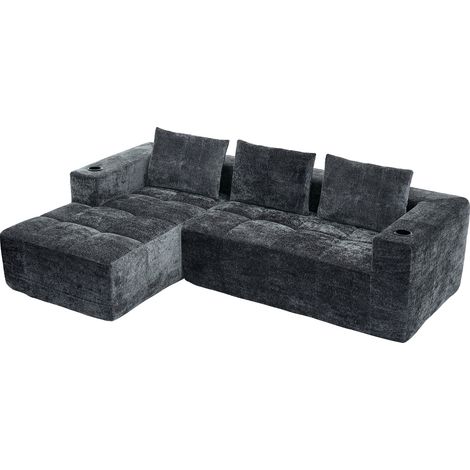 Canapé d'angle en L entièrement compressé de 258 cm de large avec trois coussins – un canapé classique, minimaliste et confortable, parfait pour les petits salons et appartements (1/5)
