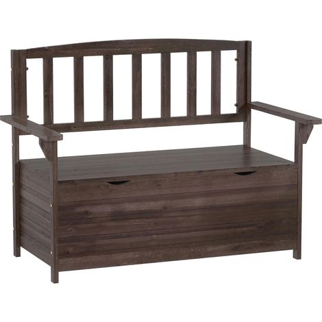 Outsunny Garden Storage Bench, 2 Seater Fir Wood Outdoor Bench, Brown
