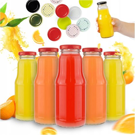 100x Bottiglie di vetro per succo di FRUTTA 300 ml + TAPPO BOTTIGLIA SUCCO sciroppo (1/5)